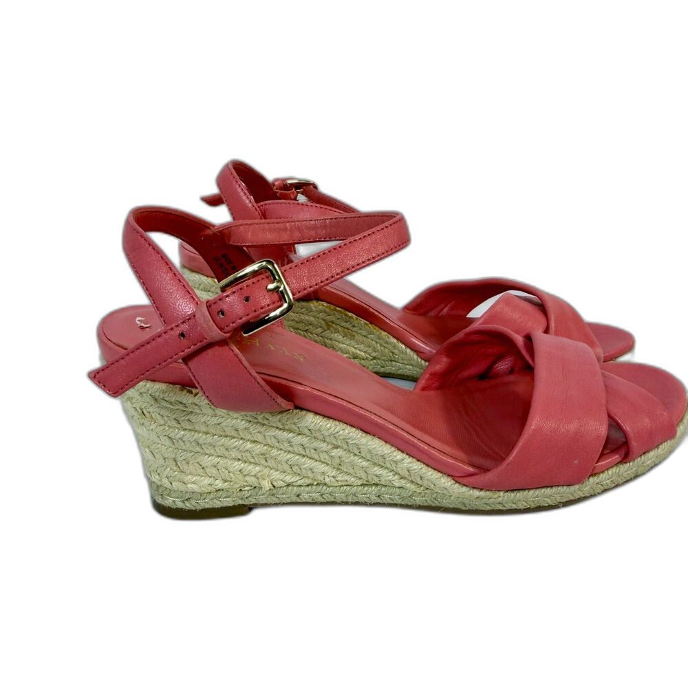 Cole Haan Platform Espadrille Wedge Criss Cross Leather 3” Sandal Size 9.5 Pink